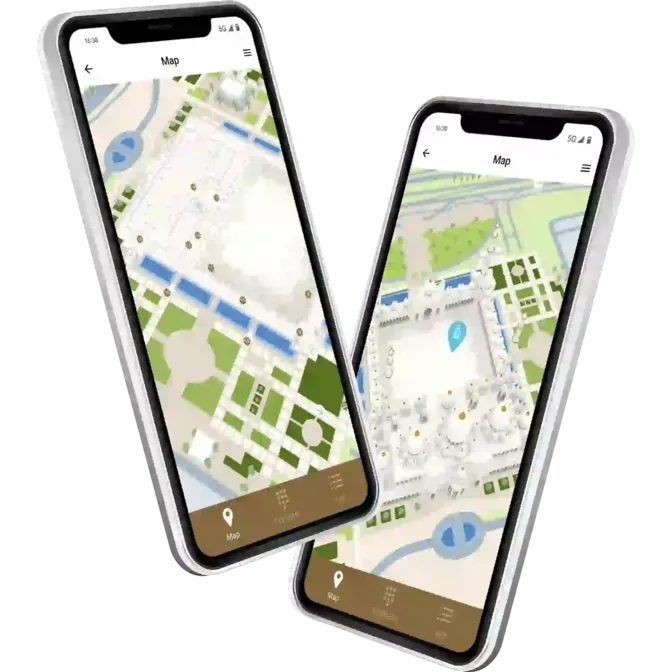 De bezoekersapp van de Sheikh Zayed Grand Mosque met een 3D-kaart